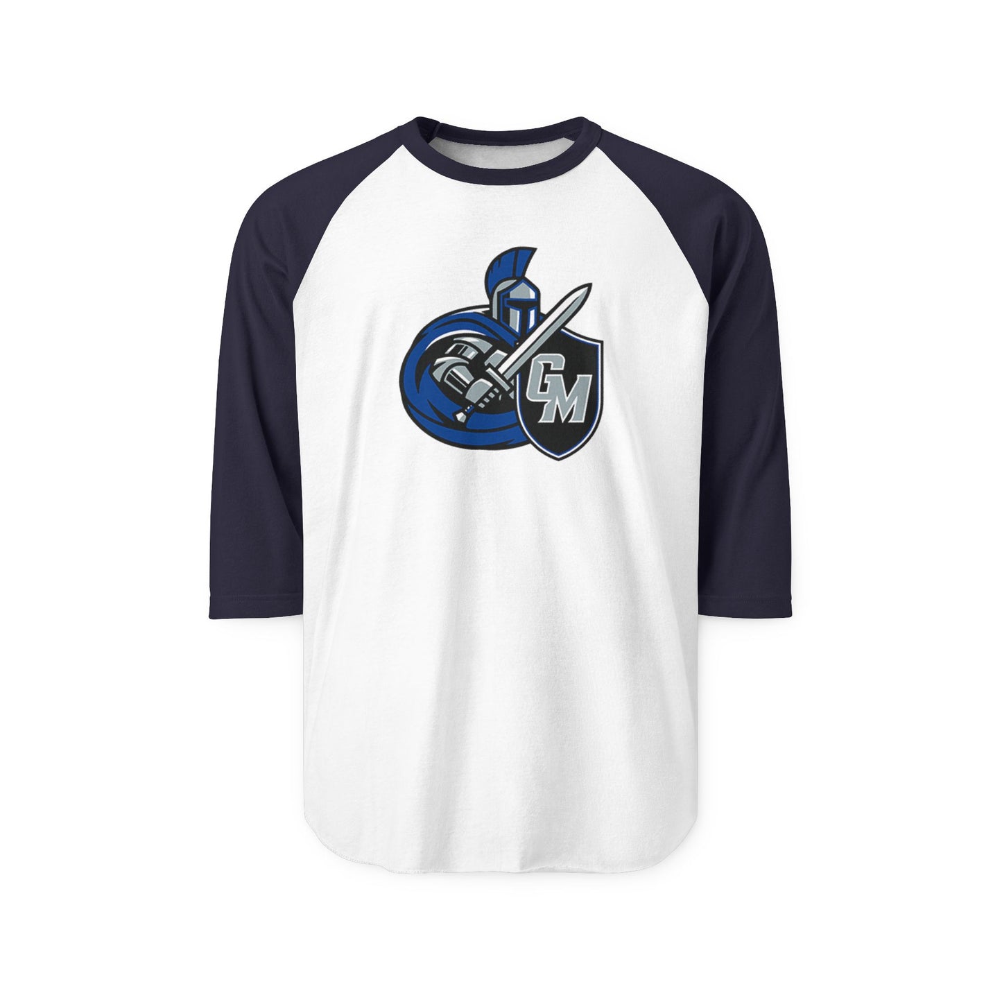 Unisex Raglan Shirt with Shield and Sword Design, Sporty Tee for Game Nights, Gift for Gamers, Casual Wear, Team Spirit Shirt