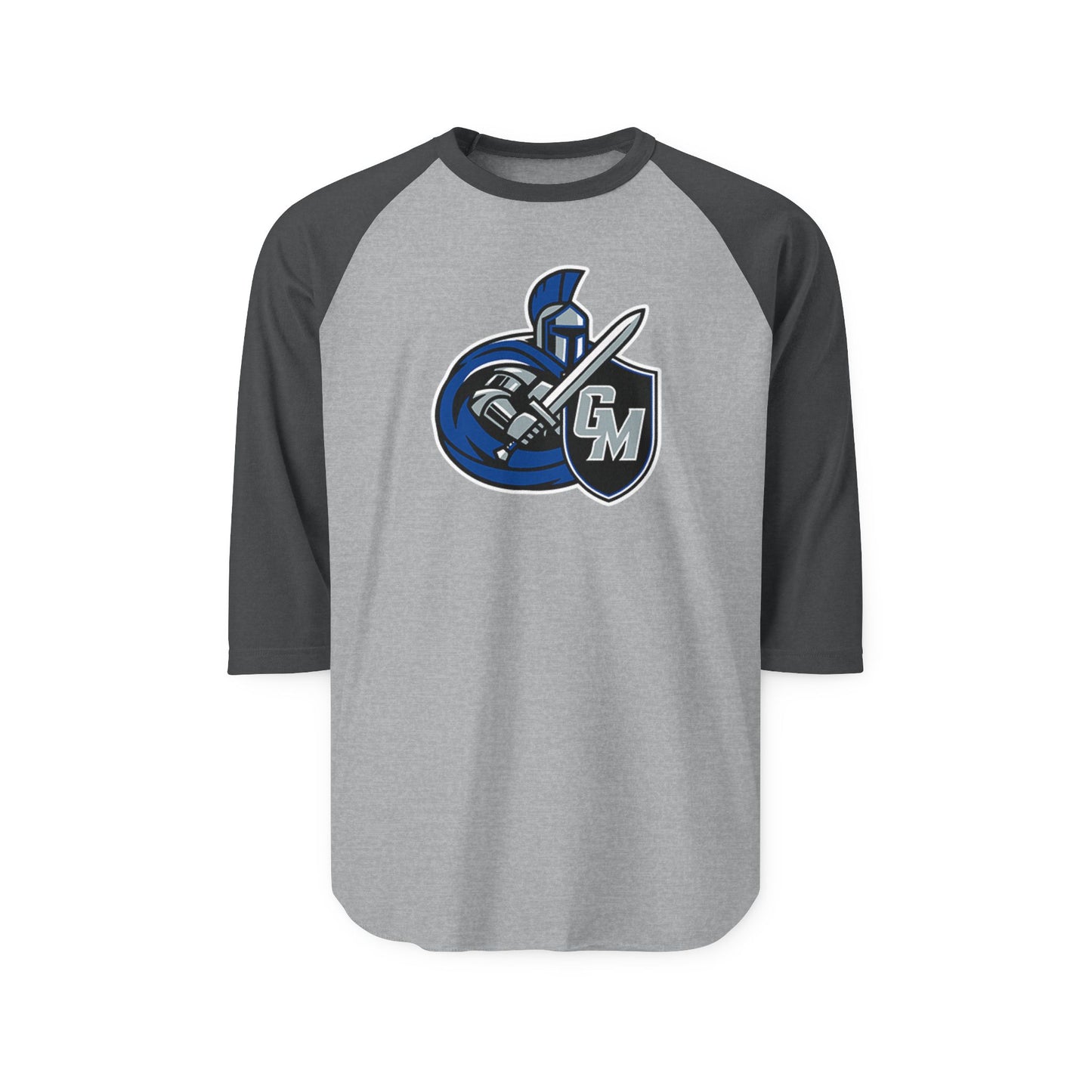 Unisex Raglan Shirt with Shield and Sword Design, Sporty Tee for Game Nights, Gift for Gamers, Casual Wear, Team Spirit Shirt