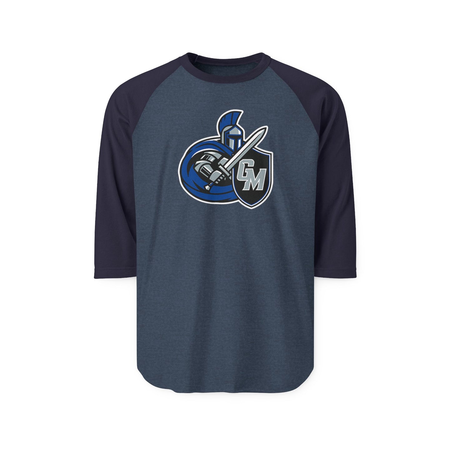 Unisex Raglan Shirt with Shield and Sword Design, Sporty Tee for Game Nights, Gift for Gamers, Casual Wear, Team Spirit Shirt