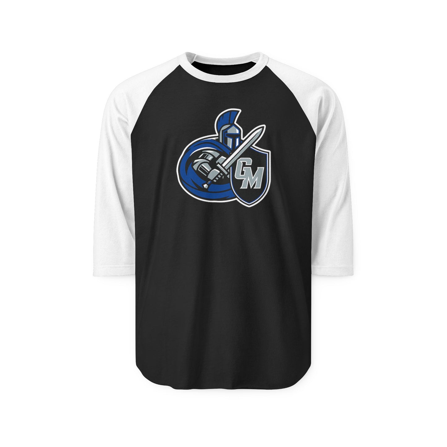 Unisex Raglan Shirt with Shield and Sword Design, Sporty Tee for Game Nights, Gift for Gamers, Casual Wear, Team Spirit Shirt