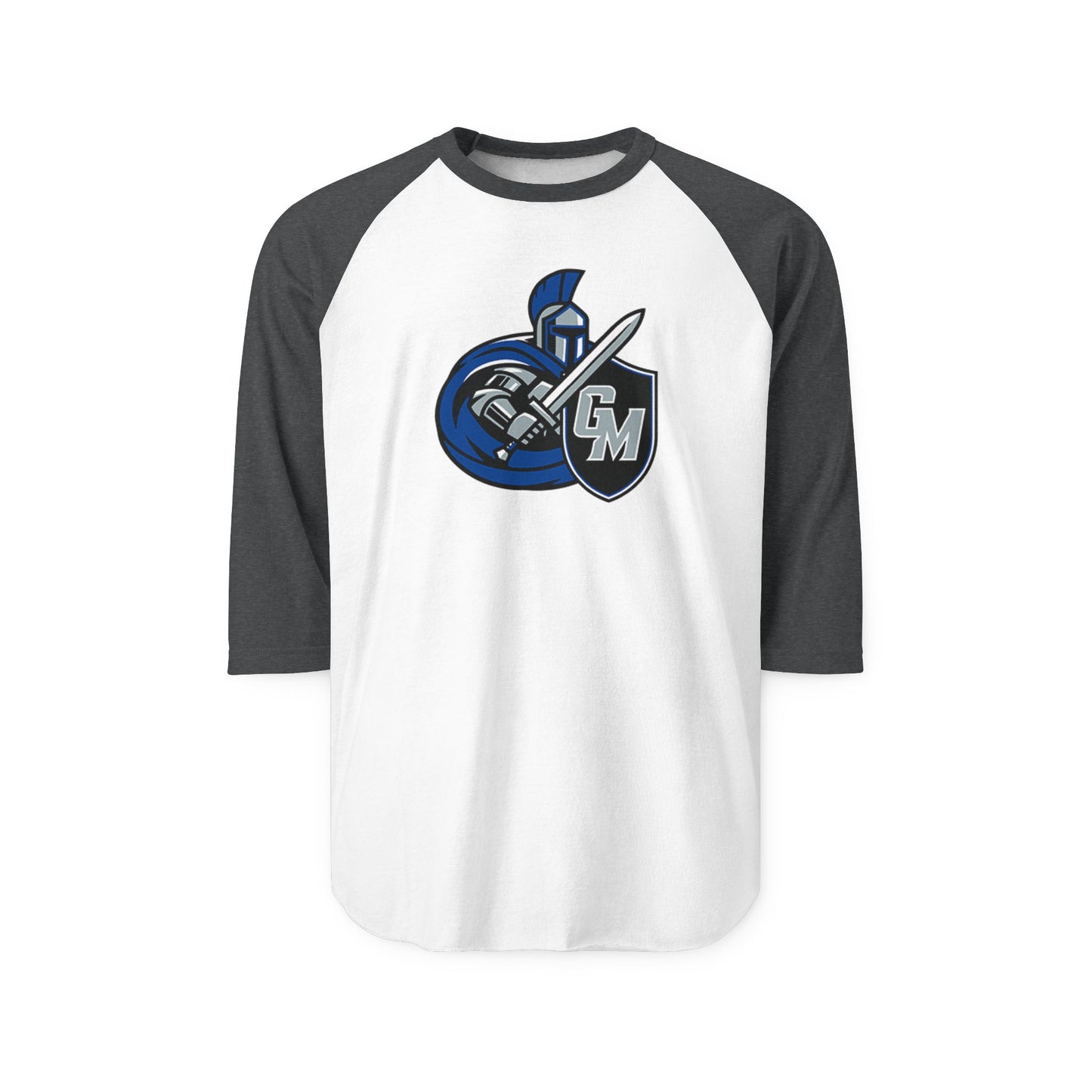 Unisex Raglan Shirt with Shield and Sword Design, Sporty Tee for Game Nights, Gift for Gamers, Casual Wear, Team Spirit Shirt