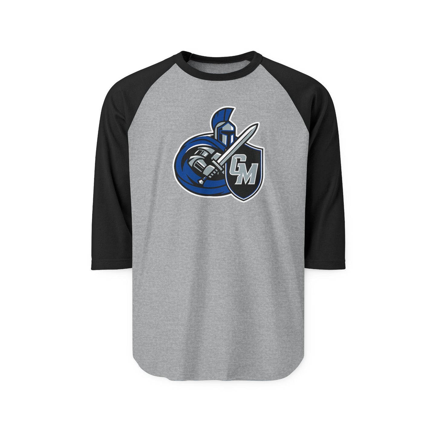 Unisex Raglan Shirt with Shield and Sword Design, Sporty Tee for Game Nights, Gift for Gamers, Casual Wear, Team Spirit Shirt