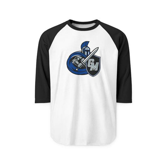 Unisex Raglan Shirt with Shield and Sword Design, Sporty Tee for Game Nights, Gift for Gamers, Casual Wear, Team Spirit Shirt